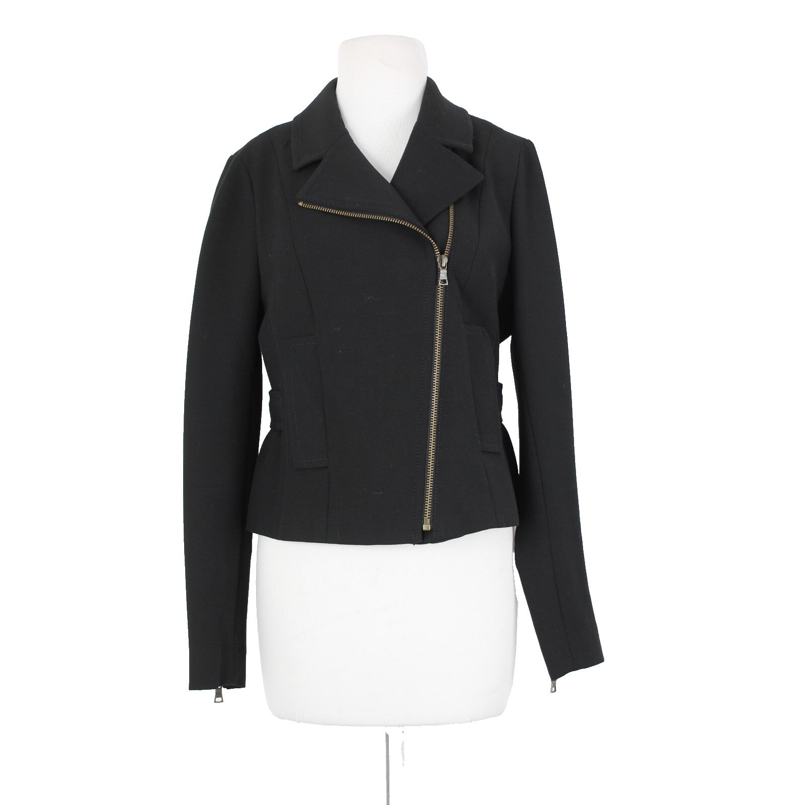 Ann Taylor Loft Sz 6 Black Zipper Collared Faux Pockets Lined Poly Rayon Jacket
