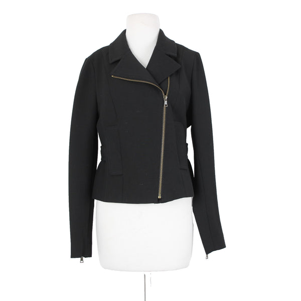 Ann Taylor Loft Sz 6 Black Zipper Collared Faux Pockets Lined Poly Rayon Jacket