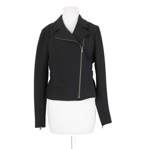 Ann Taylor Loft Sz 6 Black Zipper Collared Faux Pockets Lined Poly Rayon Jacket