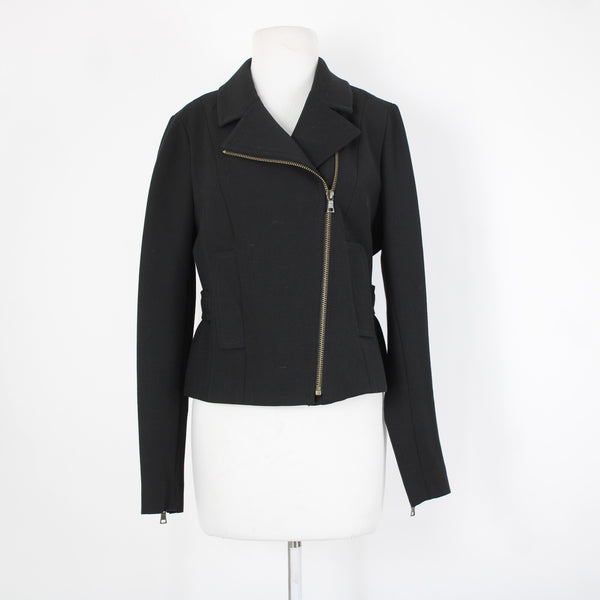 Ann Taylor Loft Sz 6 Black Zipper Collared Faux Pockets Lined Poly Rayon Jacket