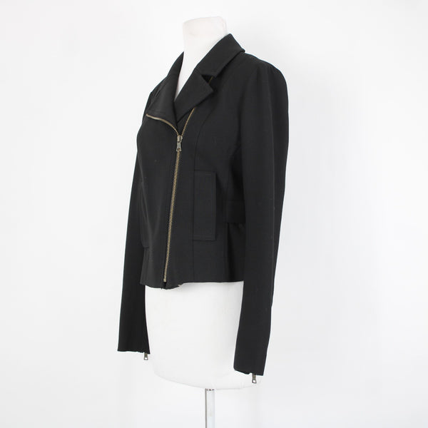 Ann Taylor Loft Sz 6 Black Zipper Collared Faux Pockets Lined Poly Rayon Jacket