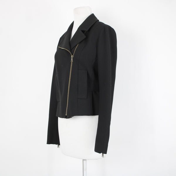 Ann Taylor Loft Sz 6 Black Zipper Collared Faux Pockets Lined Poly Rayon Jacket