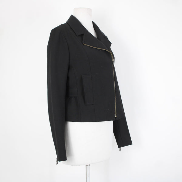 Ann Taylor Loft Sz 6 Black Zipper Collared Faux Pockets Lined Poly Rayon Jacket