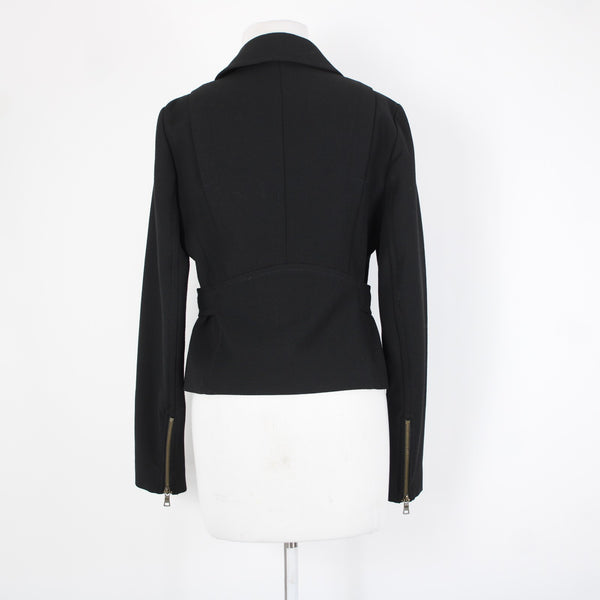 Ann Taylor Loft Sz 6 Black Zipper Collared Faux Pockets Lined Poly Rayon Jacket