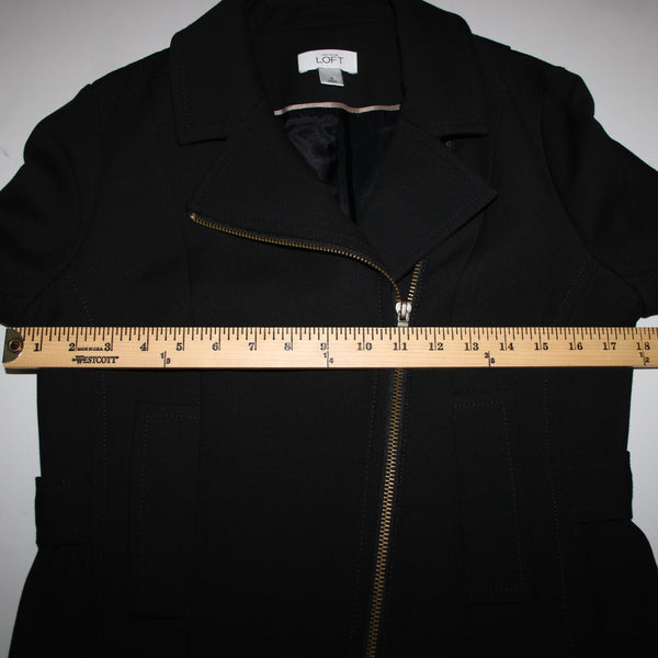 Ann Taylor Loft Sz 6 Black Zipper Collared Faux Pockets Lined Poly Rayon Jacket