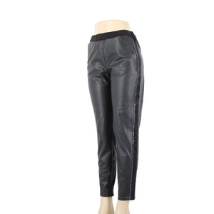 Tricotto Sz M X 29 Black Silver Rhi Faux Leather Elastic Waist Poly Cotton Pant