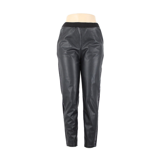 Tricotto Sz M X 29 Black Silver Rhi Faux Leather Elastic Waist Poly Cotton Pant