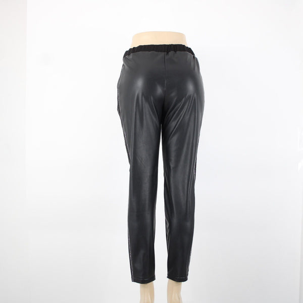 Tricotto Sz M X 29 Black Silver Rhi Faux Leather Elastic Waist Poly Cotton Pant