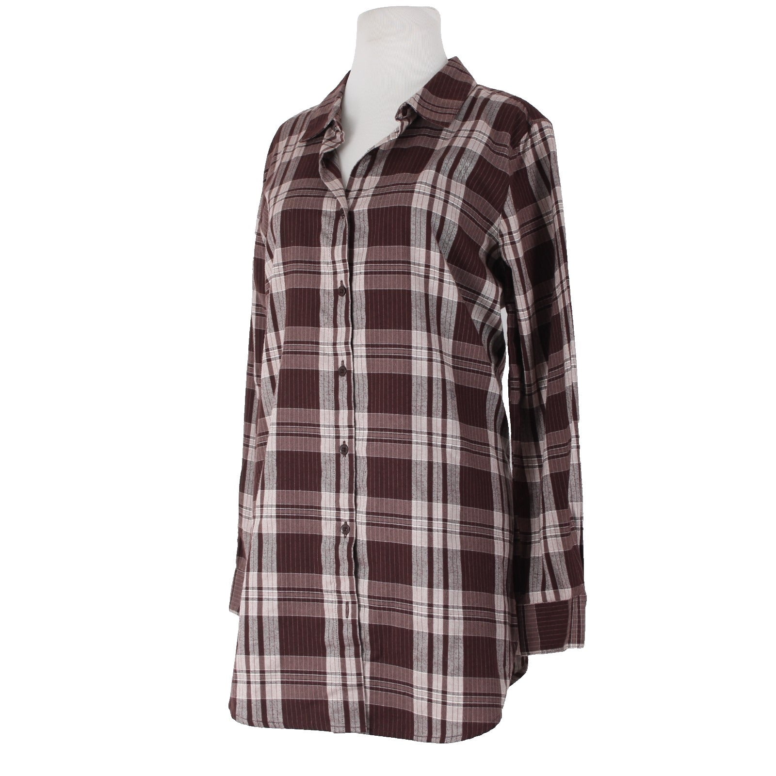 Garnet Hill Sz 10 Burgundy Red White Plaid Fine Organic Cotton Flannel Tunic Top