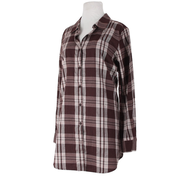 Garnet Hill Sz 10 Burgundy Red White Plaid Fine Organic Cotton Flannel Tunic Top