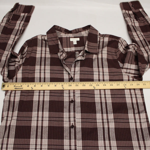 Garnet Hill Sz 10 Burgundy Red White Plaid Fine Organic Cotton Flannel Tunic Top