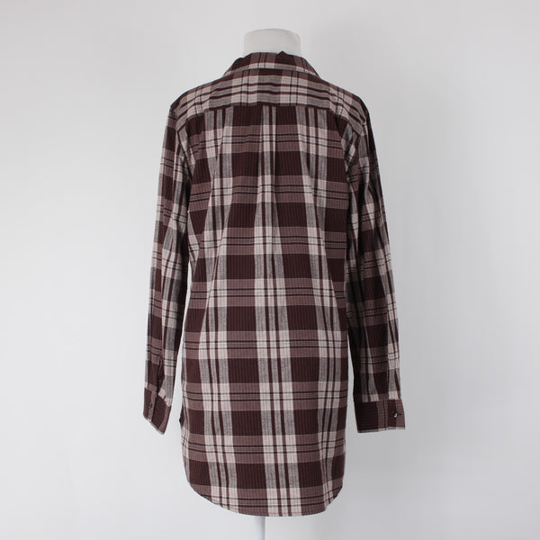 Garnet Hill Sz 10 Burgundy Red White Plaid Fine Organic Cotton Flannel Tunic Top