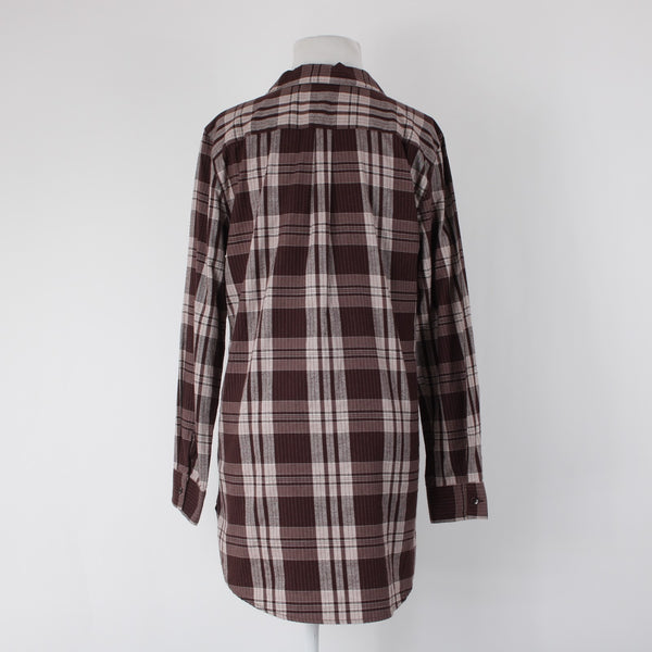 Garnet Hill Sz 10 Burgundy Red White Plaid Fine Organic Cotton Flannel Tunic Top