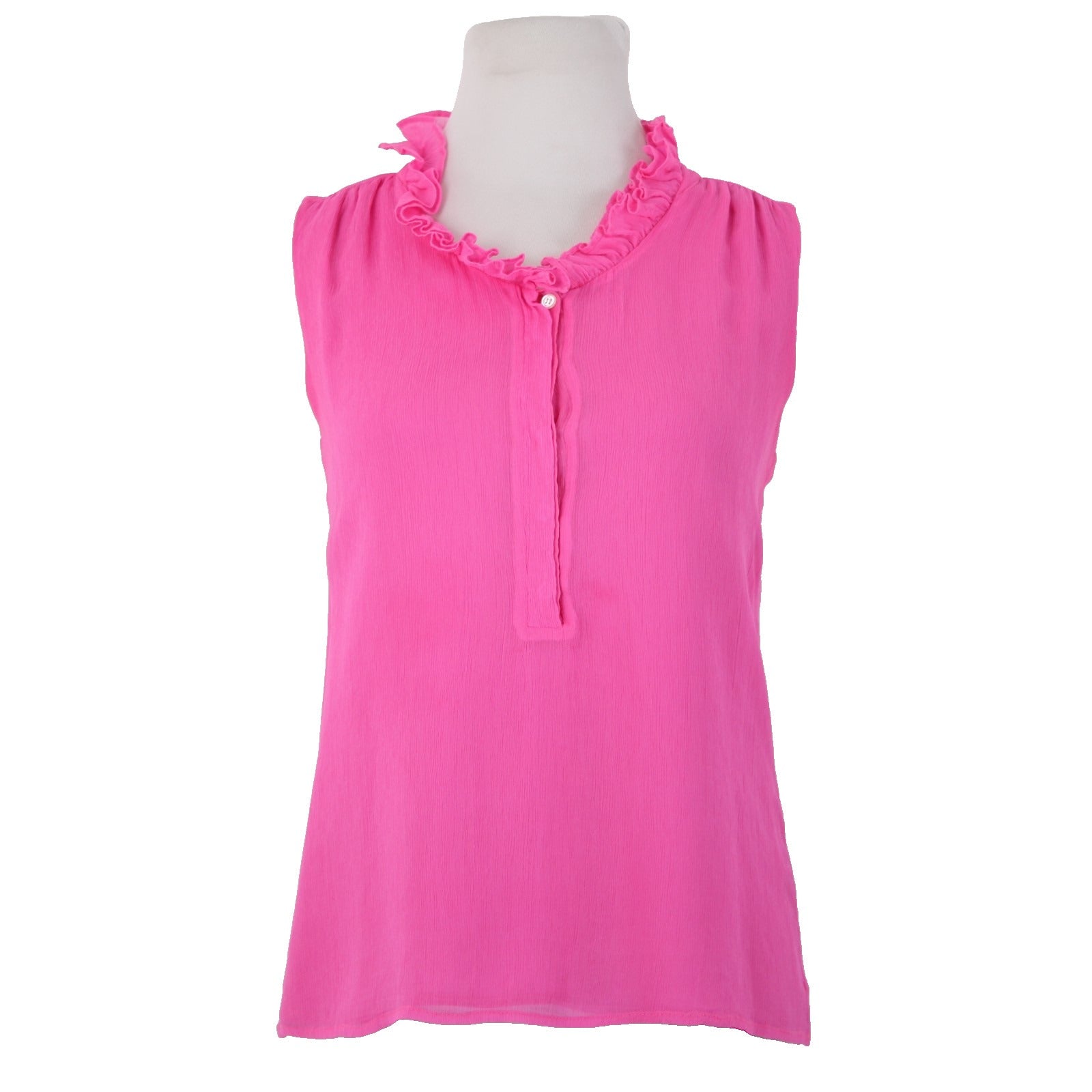 J Crew Top Sz 4 Pink Collared Half Buttons Sleeveless Lined 100% Silk Poly Top