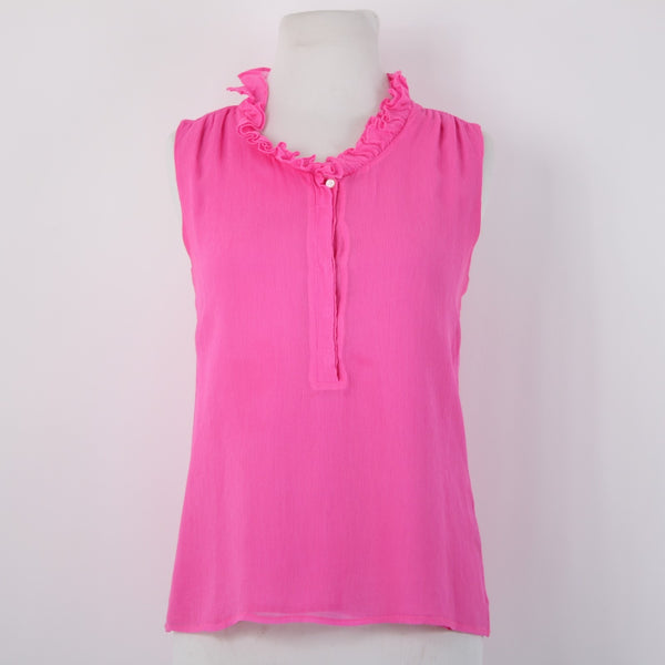 J Crew Top Sz 4 Pink Collared Half Buttons Sleeveless Lined 100% Silk Poly Top