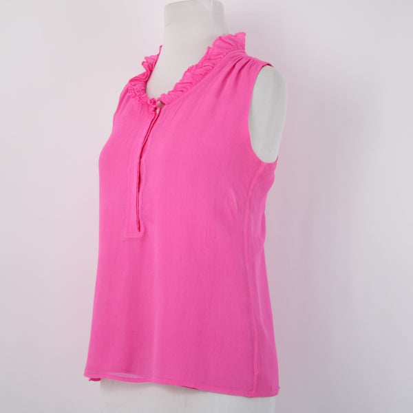J Crew Top Sz 4 Pink Collared Half Buttons Sleeveless Lined 100% Silk Poly Top