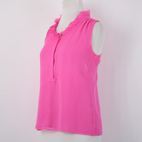 J Crew Top Sz 4 Pink Collared Half Buttons Sleeveless Lined 100% Silk Poly Top
