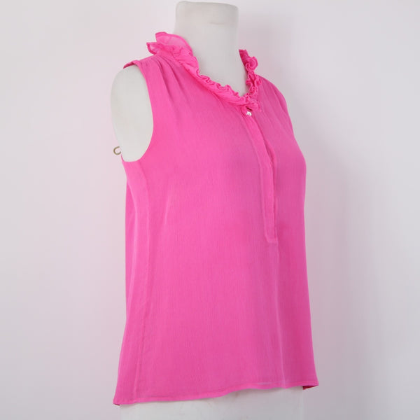 J Crew Top Sz 4 Pink Collared Half Buttons Sleeveless Lined 100% Silk Poly Top