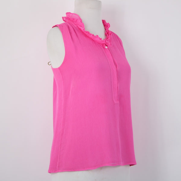 J Crew Top Sz 4 Pink Collared Half Buttons Sleeveless Lined 100% Silk Poly Top
