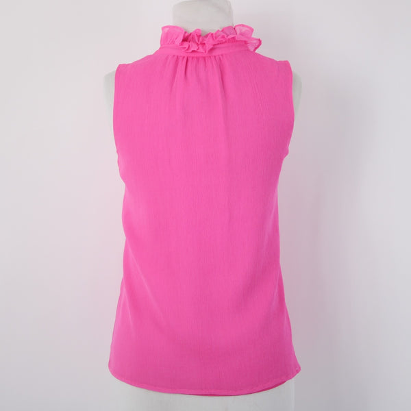 J Crew Top Sz 4 Pink Collared Half Buttons Sleeveless Lined 100% Silk Poly Top