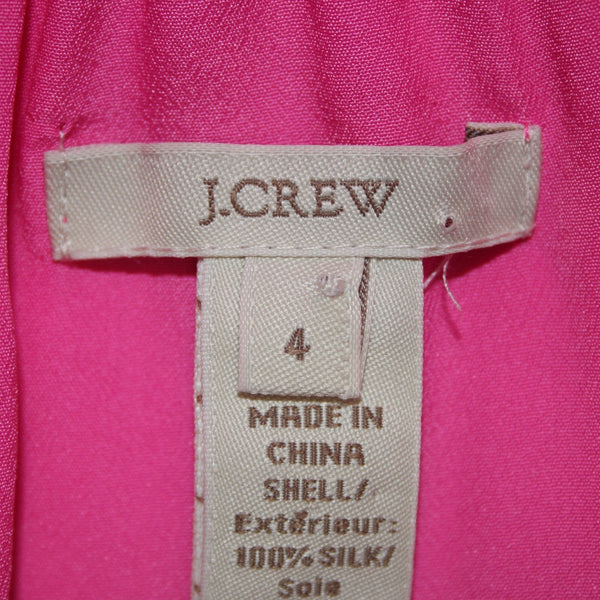 J Crew Top Sz 4 Pink Collared Half Buttons Sleeveless Lined 100% Silk Poly Top