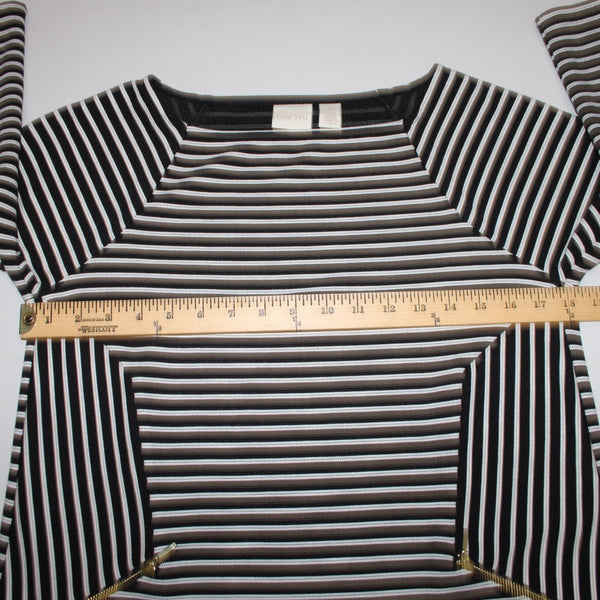 Chicos Top Sz 0 Black White Striped Zipper Detail Polyester Rayon Top