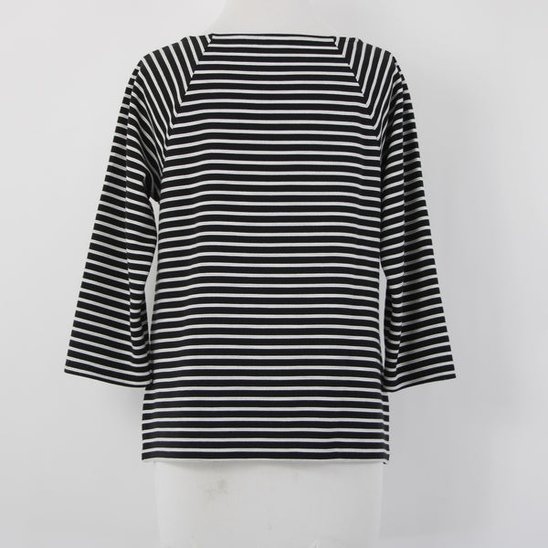 Chicos Top Sz 0 Black White Striped Zipper Detail Polyester Rayon Top
