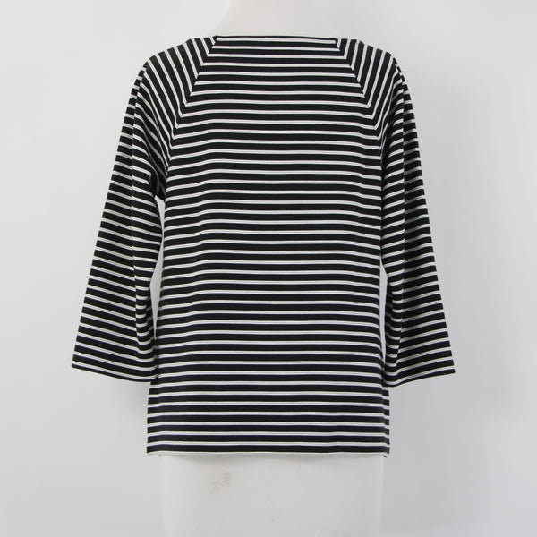 Chicos Top Sz 0 Black White Striped Zipper Detail Polyester Rayon Top