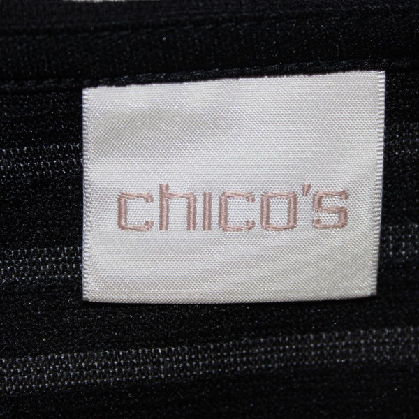 Chicos Top Sz 0 Black White Striped Zipper Detail Polyester Rayon Top