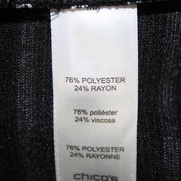 Chicos Top Sz 0 Black White Striped Zipper Detail Polyester Rayon Top