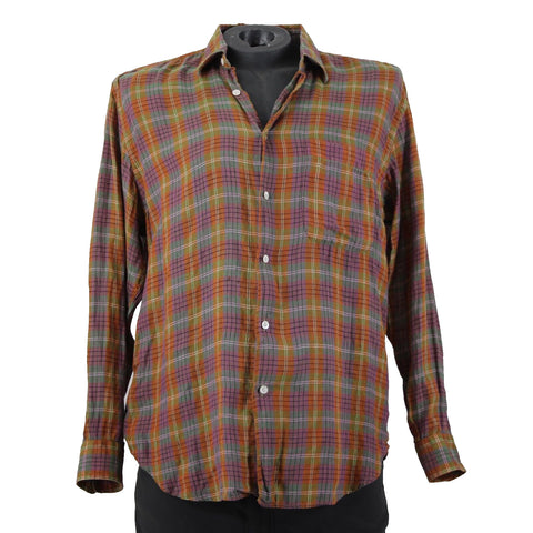 Brioni Sport Sz M Orange Green Purple Multicolor Collared 100% Linen AS IS Shirt