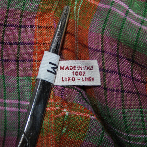 Brioni Sport Sz M Orange Green Purple Multicolor Collared 100% Linen AS IS Shirt