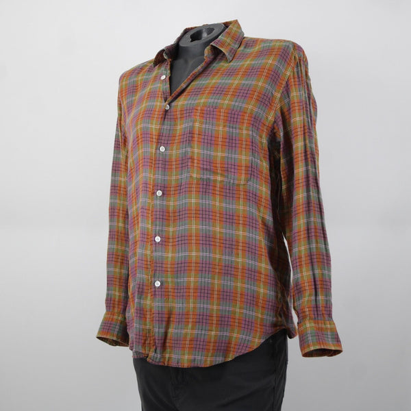 Brioni Sport Sz M Orange Green Purple Multicolor Collared 100% Linen AS IS Shirt