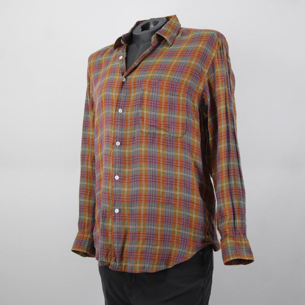 Brioni Sport Sz M Orange Green Purple Multicolor Collared 100% Linen AS IS Shirt