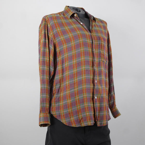 Brioni Sport Sz M Orange Green Purple Multicolor Collared 100% Linen AS IS Shirt