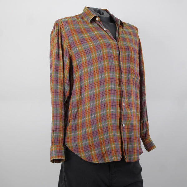 Brioni Sport Sz M Orange Green Purple Multicolor Collared 100% Linen AS IS Shirt