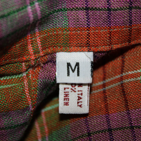 Brioni Sport Sz M Orange Green Purple Multicolor Collared 100% Linen AS IS Shirt