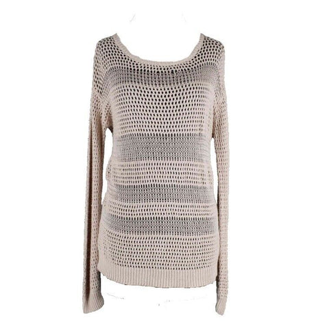 Joie Sz L Beige Loose Crochet Scoop Neck Linen Rayon Blend Sweater Top