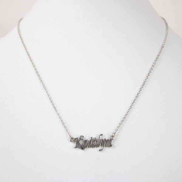 KAITLYN Name Silvertone Rhinestone 14.5" w 4.5" Multi Ring Ext Necklace