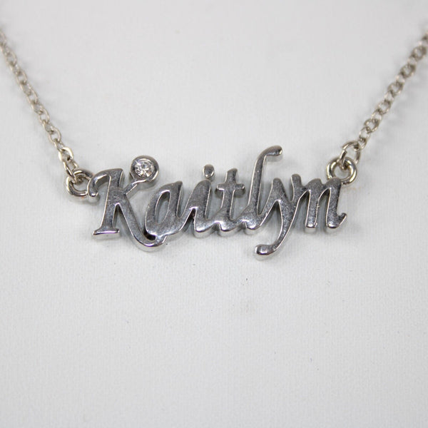 KAITLYN Name Silvertone Rhinestone 14.5" w 4.5" Multi Ring Ext Necklace