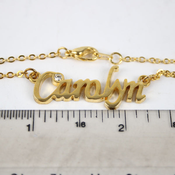 CAROLYN NEW Name Goldtone Rhinestone Accent 14.5" 4.5" Multi Ring Ext Necklace