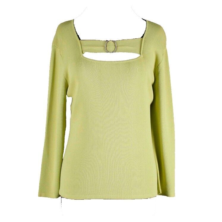 Methode NEW $49 Sz L Lime Oval Rhinestone Bar Scoop Knit Rayon Blend Top