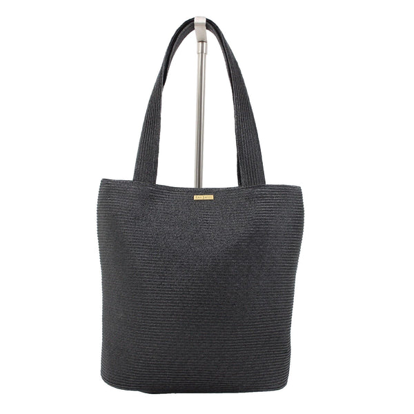 Eric Javits Squishee Tote II 10 x 11 x 4 Black Green Inner Pockets Straw Purse
