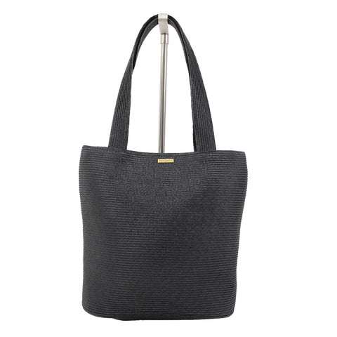 Eric Javits Squishee Tote II 10 x 11 x 4 Black Green Inner Pockets Straw Purse
