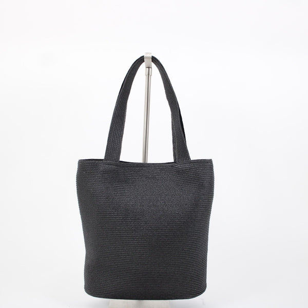 Eric Javits Squishee Tote II 10 x 11 x 4 Black Green Inner Pockets Straw Purse