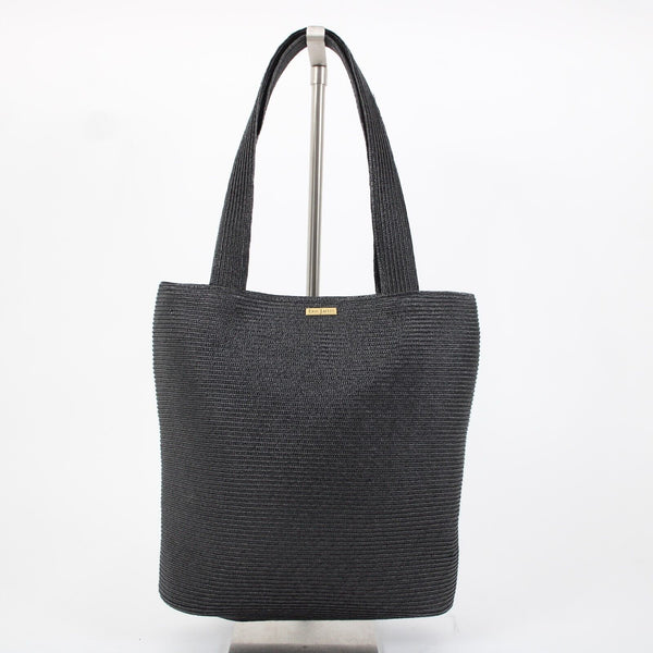 Eric Javits Squishee Tote II 10 x 11 x 4 Black Green Inner Pockets Straw Purse