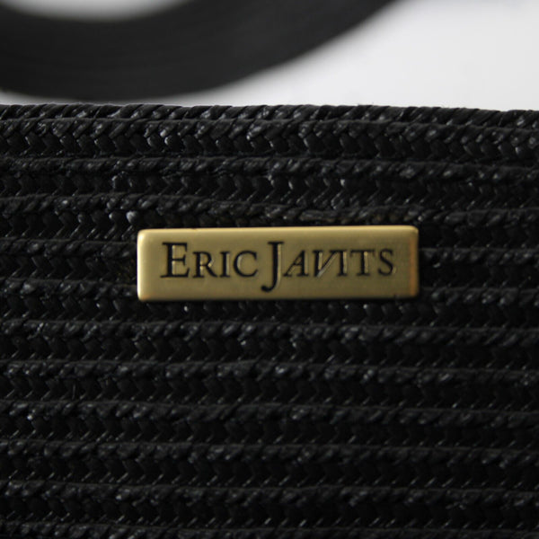 Eric Javits Squishee Tote II 10 x 11 x 4 Black Green Inner Pockets Straw Purse