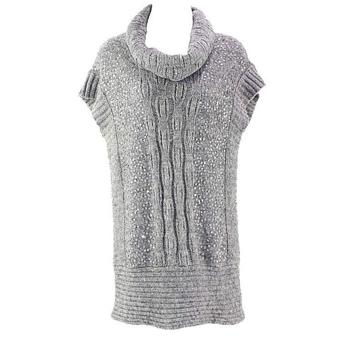 Forever 21 Sz SP Grey Sequin Turtleneck Acrylic Wool Blend Sweater