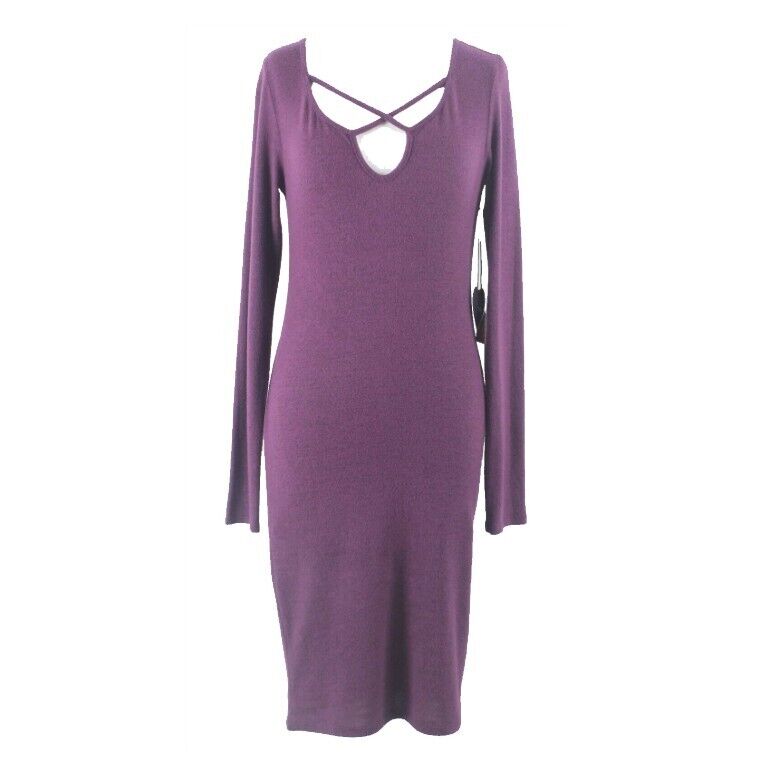 Popular Basics NEW Sz L Purple Black V Neck Rayon Blend Bodycon Sexy Dress