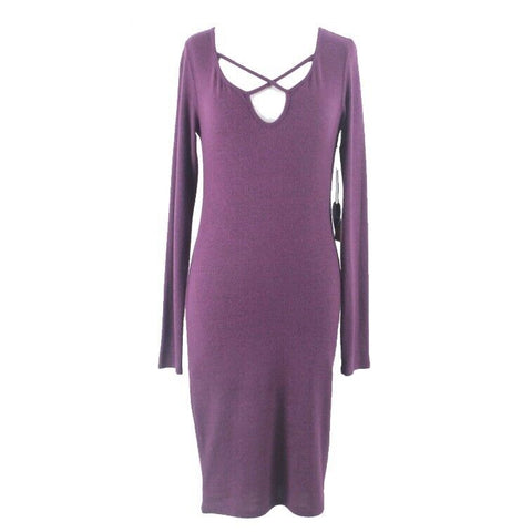 Popular Basics NEW Sz L Purple Black V Neck Rayon Blend Bodycon Sexy Dress
